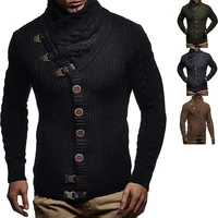 2021 autumn and winter new sweater mens knitted turtleneck button jacket european and american mens sweater