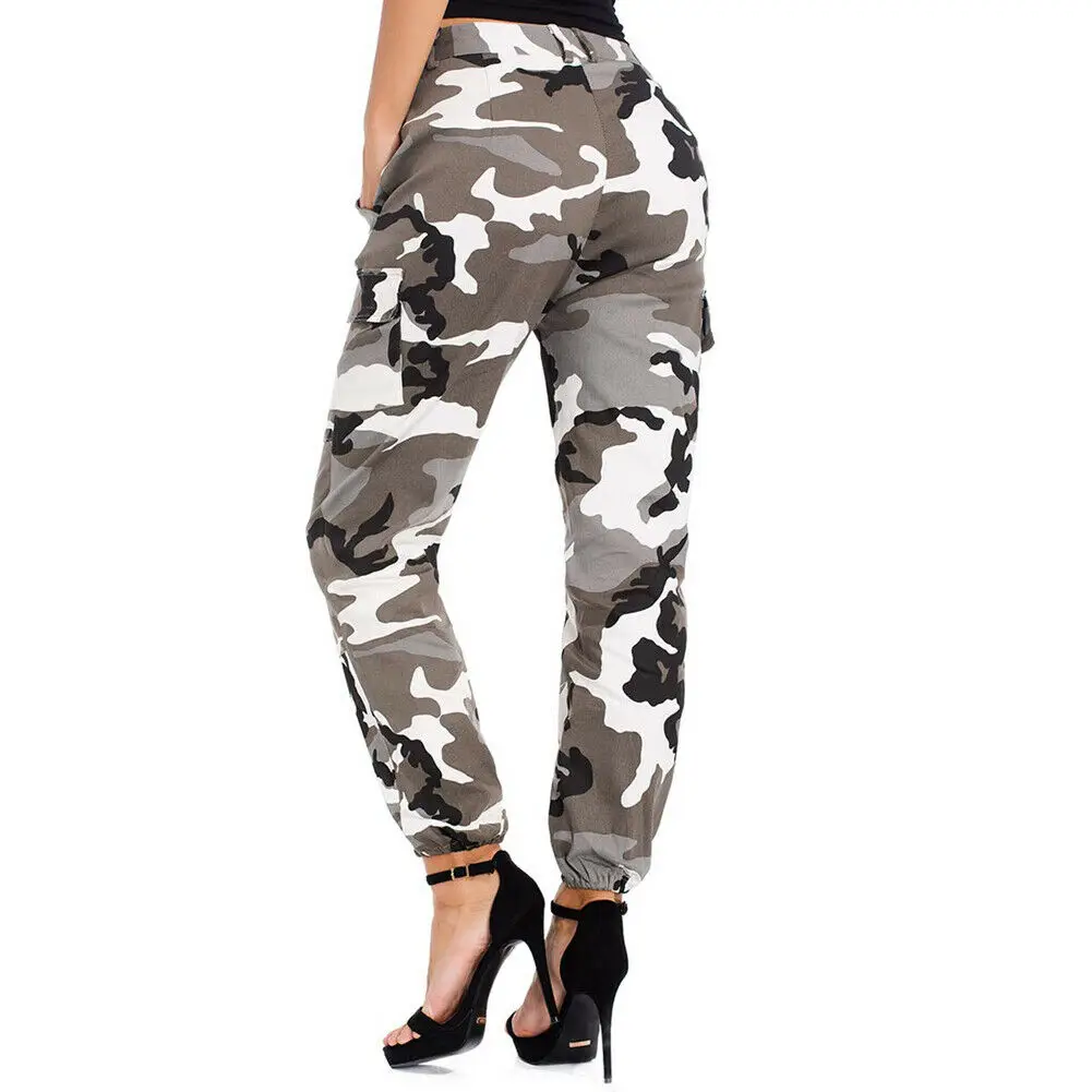 Новые женские камуфляжные брюки карго с высокой талией в стиле хип хоп военные