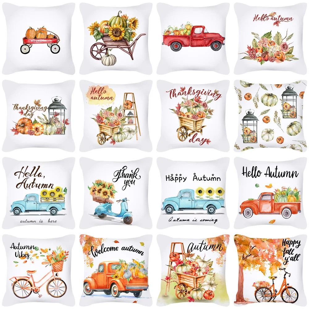 

New Thanksgiving Truck Peach Skin Plush Pillow Case Nordic Pillow Cushion Cover Household Products Pillowslip 45*45 cm