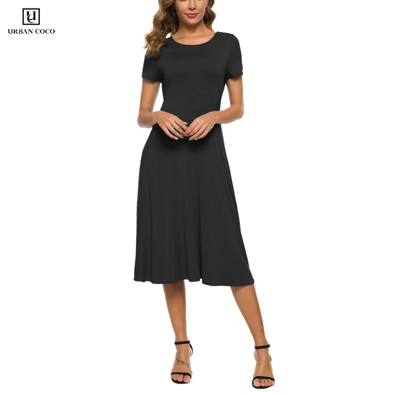 Городской Коко короткий рукав o образным вырезом Талия Тонкий сплошной цвет