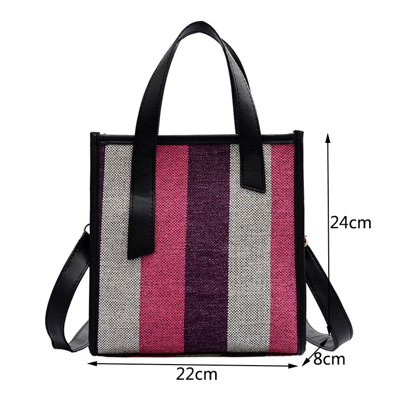 

High Quality Shopping Bags For Women Lady Colored stripes canvas bag Large Capacity Bag For Women