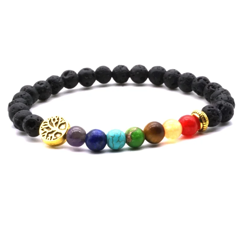 6 мм черный лавовый камень дерево жизни 7 чакр Исцеляющие балансирующие бусины