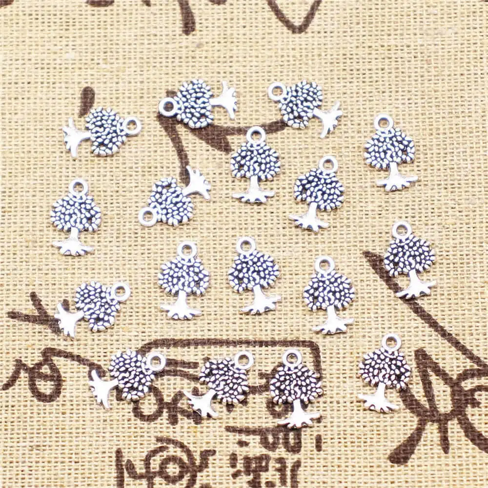 

Tree Charms Supplies For Jewelry Making Kit Antique Silver Color 60pcs 13x8mm