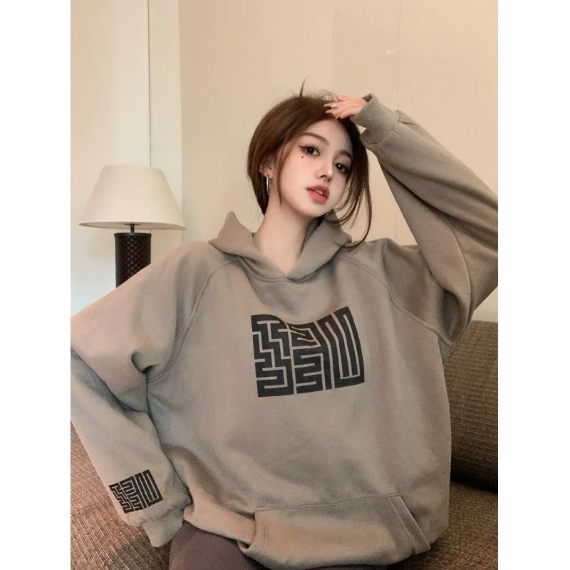 

Осень/Зима 2021 Свободная Толстовка в европейском и американском стиле Bf Lazy Style с длинным рукавом модные стройнящие леггинсы Ins Rac