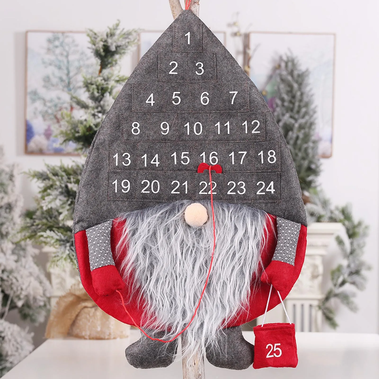 Plush Gnome Design Christmas 24 Day Hanging Advent Calendar Faceless Dwarf Doll Xmas Countdown Well Made | Дом и сад