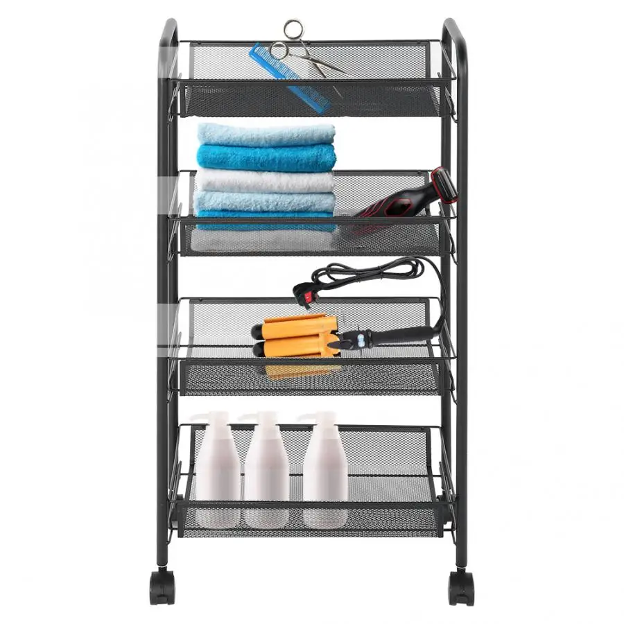 Металлическая тележка на колесиках с 4 ярусами для кухни полка хранения салона