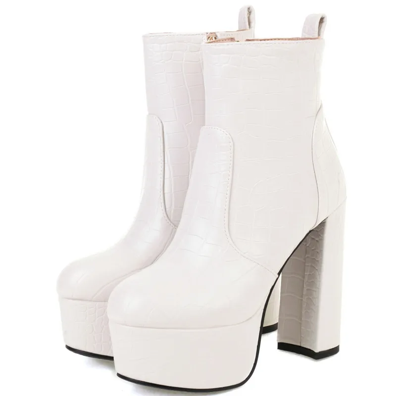 

Fashion Women Ankle Boots Platform 2021 Autumn Winter Punk High Heels Cowboy Boots Female Sexy Zipper White Short Party Shoes