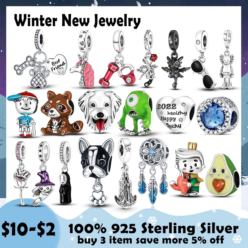 

Winter New Jewelry Charm 925 Sterling Silver Blue Sea Unicorn Dangle Charm Beads Pendant Fit Original Pandora Bracelet Necklace