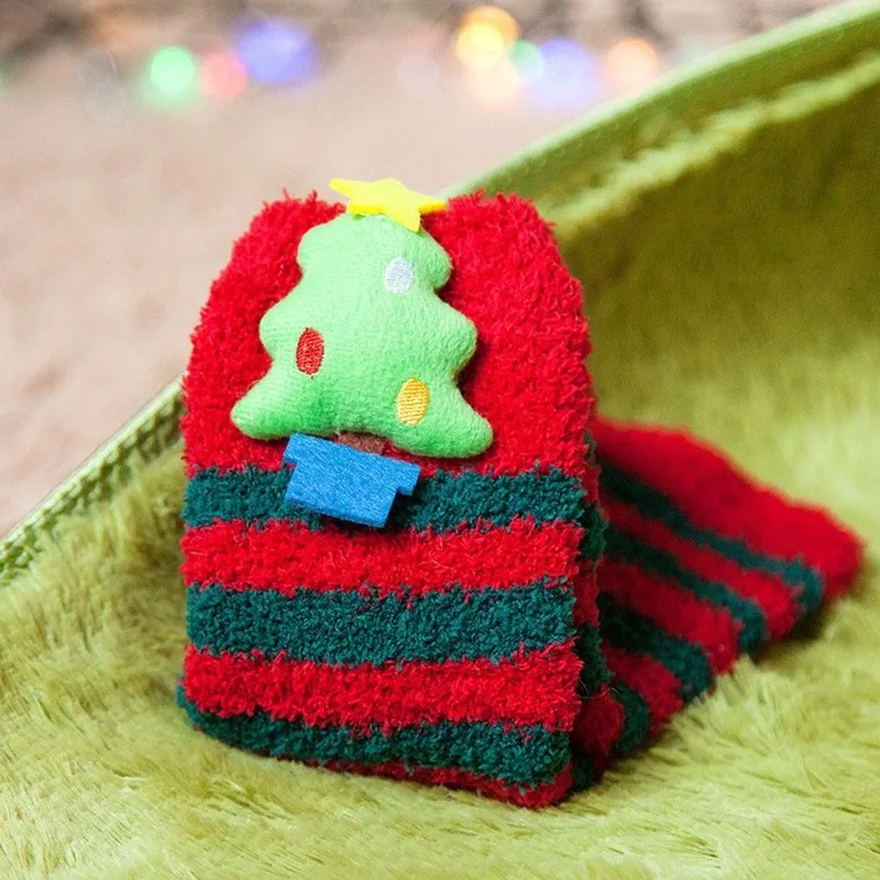 

Hot Sale Adults Kids Parent-offspring Warm Christmas Style Socks Polyester Cartoon Anti-slip Stereo Doll Floor Socks