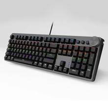 Wired Gaming Mechanical Keyboard with 104 Keys, Mixed Backlight, Black and Gray With Multi-Function Knobs French/US Layout/ES-RS