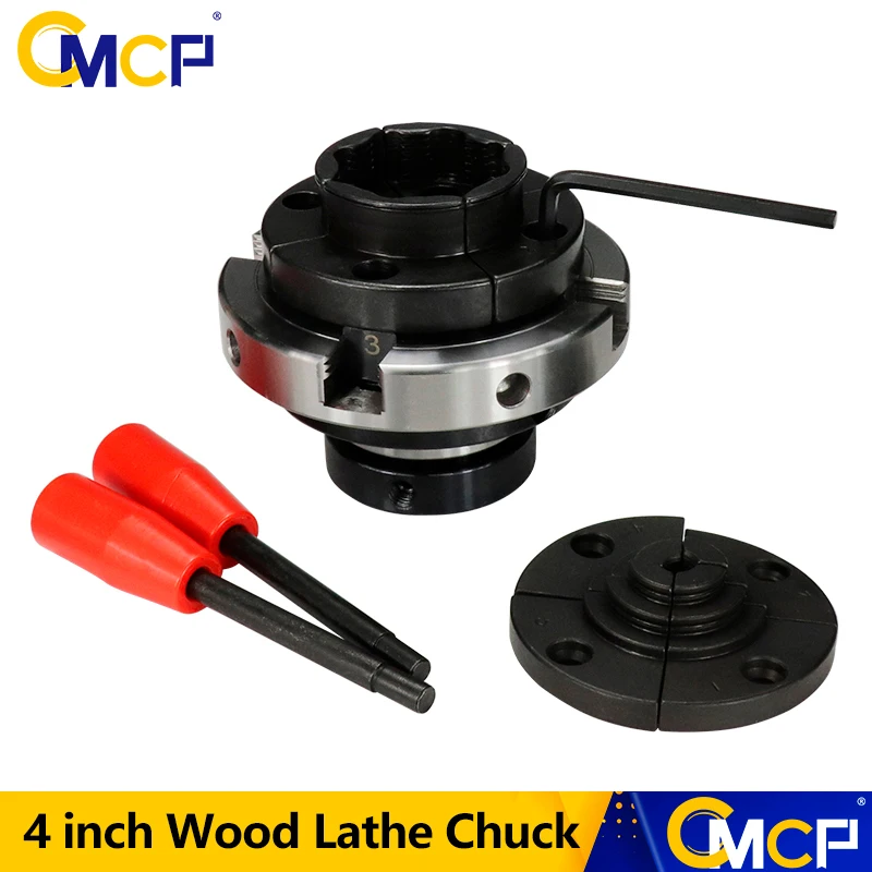 

CMCP 4 inch Wood Lathe Chuck 100mm Thread 1"8TPI M33x3.5 4-jaw Self Centering Wood Turning Chuck Mini Lathe Woodworking Chucks