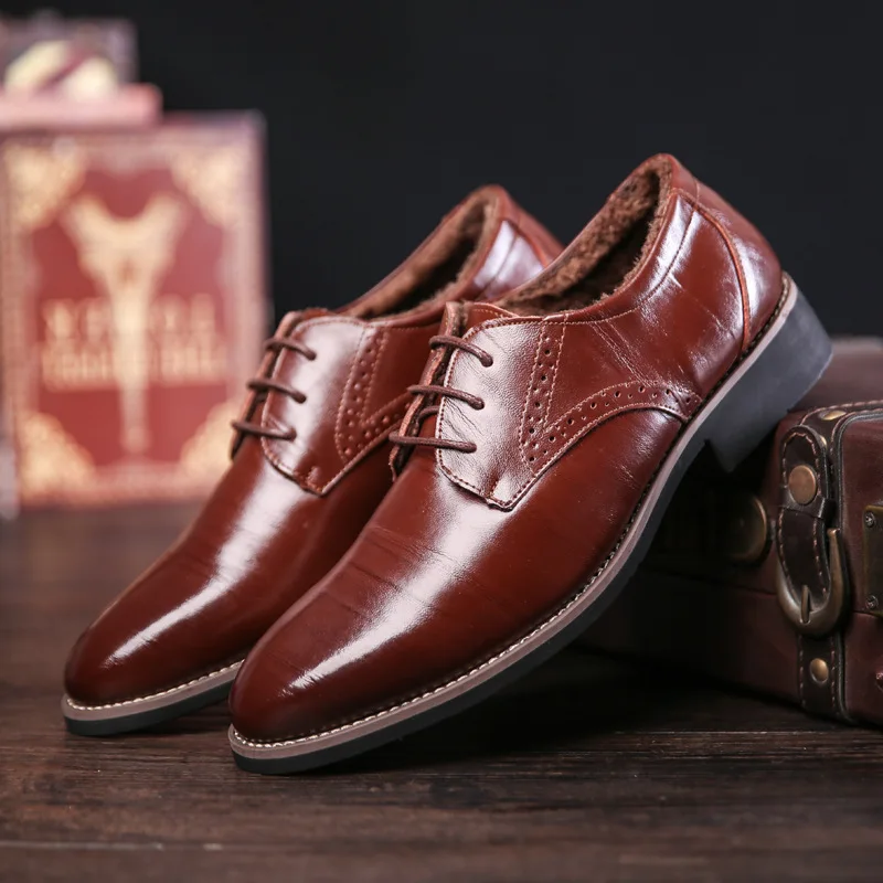 

37~48 Large Size Mens Genuine Leather Formal Derby Brogue Shoe Italian Men Pointed Toe Lace Up Dress Weddings Suit Shoes Brown