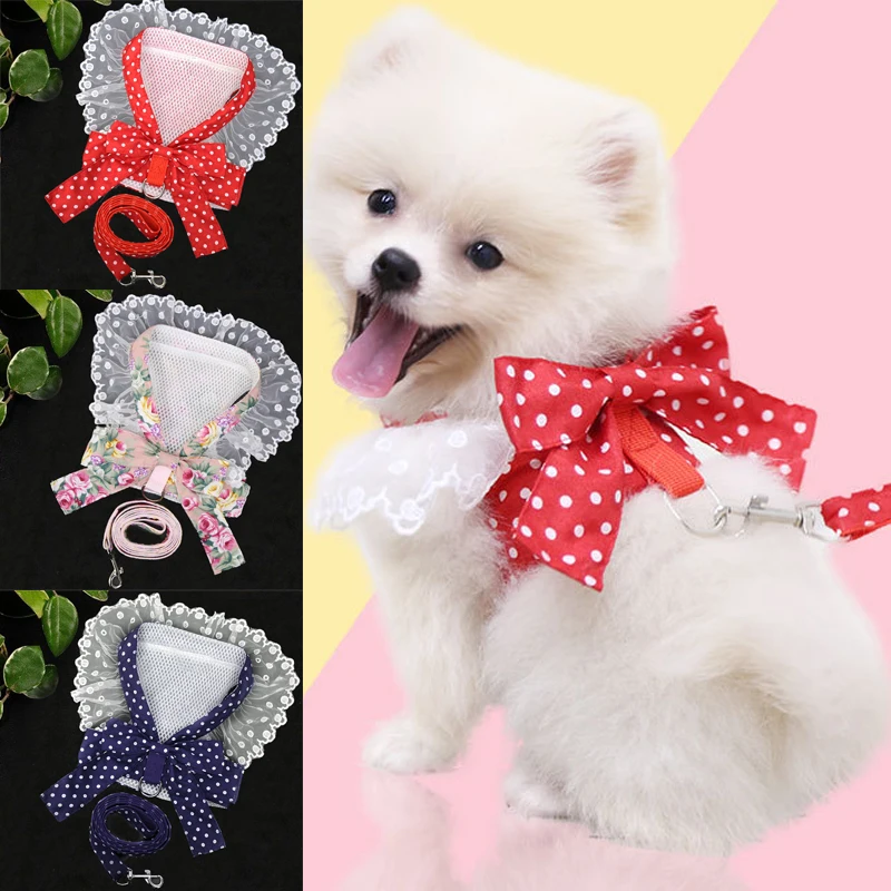 

Dog Harness dog Leash for Small Dogs Reflective Leash Breathable Nylon Dog Harness Leads for Chihuahua Yorksh Leash Bowknot