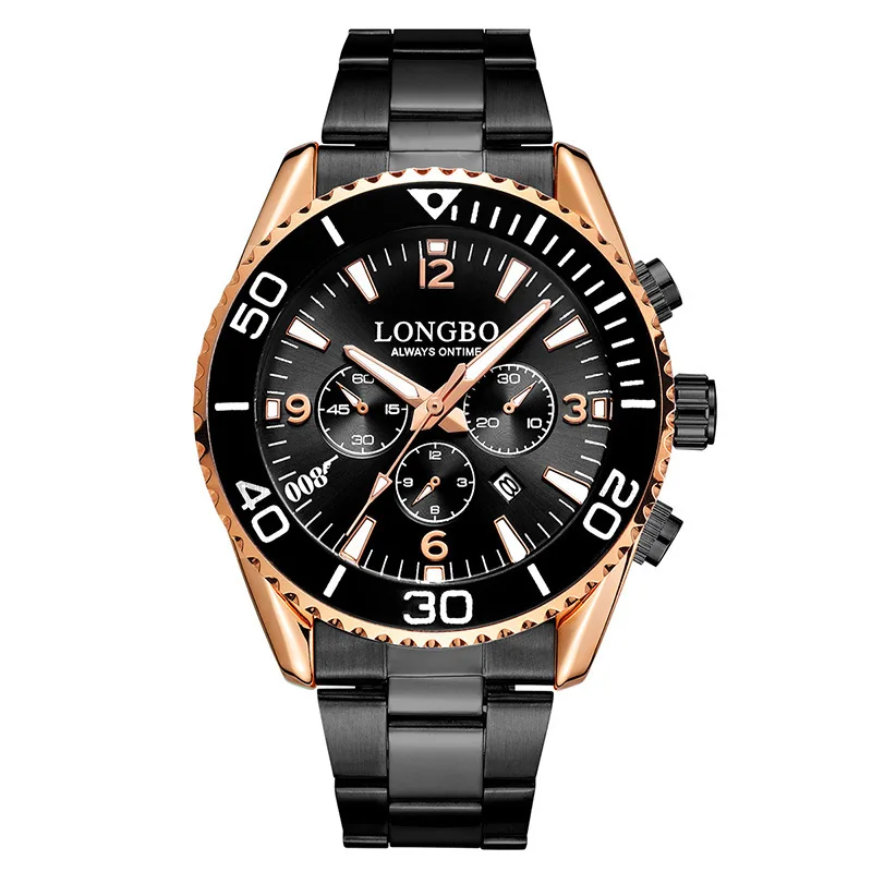 

LONGBO Long Bo 80523 fashion business noctilucent steel band watch waterproof quartz watch men's calendar