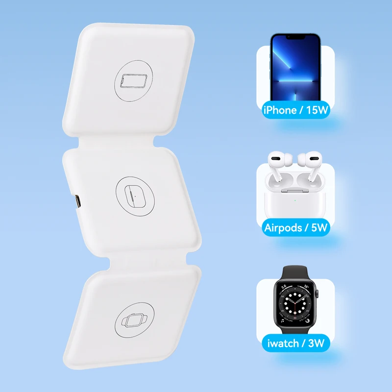 

Складной портативный 3 в 1 Беспроводное зарядное устройство подходит для IWatch Airpods IPhone 12 Mini 11 Pro Max мощный магнитный 15 Вт PD Быстрая зарядка