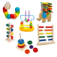 baby wooden montessori educational toys for kids rainbow blocks circles bead toy toddler learning color shape cognitive gift