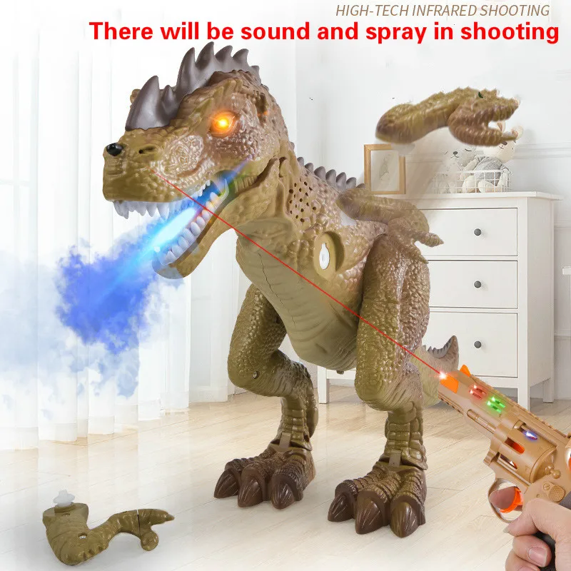 Electric Spray Dinosaur 45cm Large Size Infrared Shooting Sound And Light Special Effects Walking Freely Dinosaur Model Kids Toy enlarge