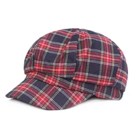 new women plaid beret hat british style red and black square retro newsboy caps military octagonal cap female visor caps elastic