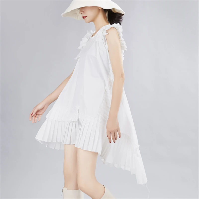 

Dress Female 2020 Summer Fashion New Irregular Pleated A Word Big Swing Small flying Sleeve Ruffled Dress Tide H0039