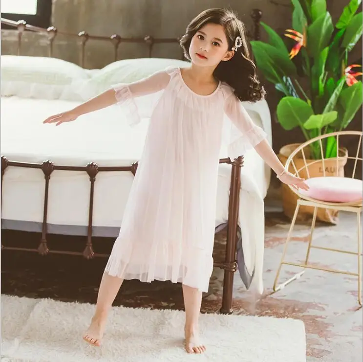 Ночная рубашка для девочек хлопковая однотонная на возраст 4 6 8 10 12 14 лет |