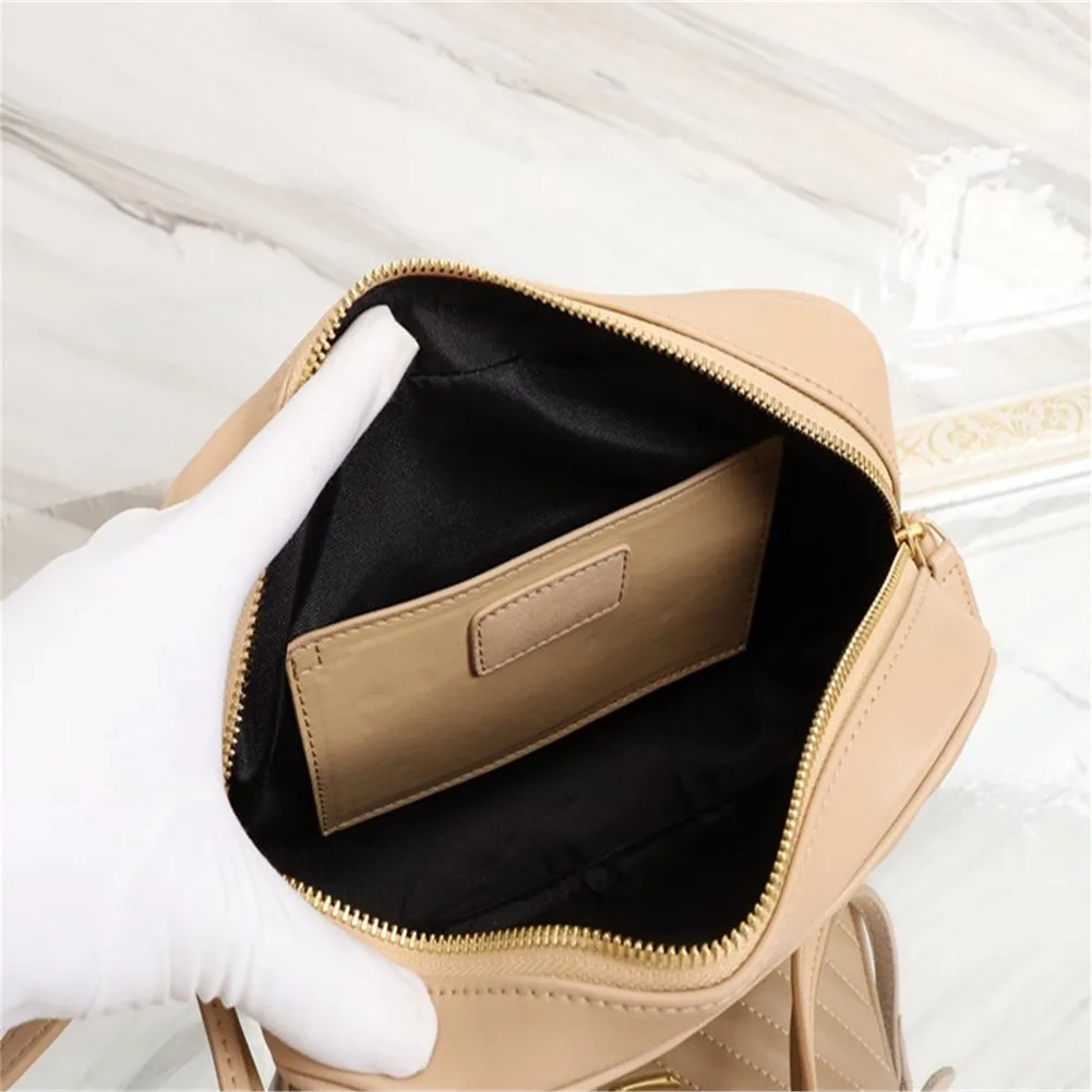

New Classic Women's Genuine Leather Thread Shoulder Bag Camera-bag Black Beige with gold hardware HandHandbag Ladies Bags