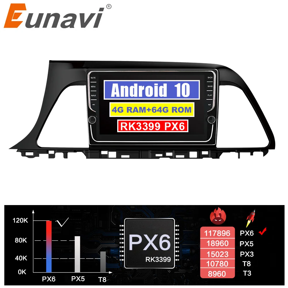 baratas Eunavi 2din Android 10 Rádio Do Carro Gps Estéreo Para Hyundai Sonata 2015 2016 2017 Unidade De Cabeça Navegação Multimídia Tda7851 Rds