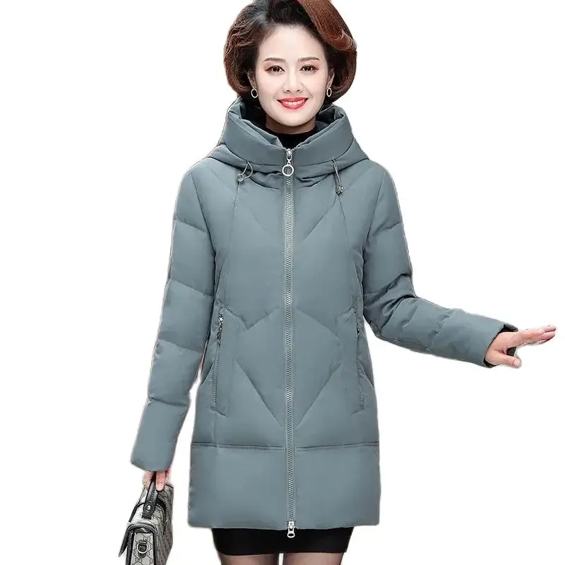 2022 Women Autumn Winter New Middle-aged Elderly Loose Padded Jacket Mother Velvet Thickening Mid-length Cotton Jacket A804