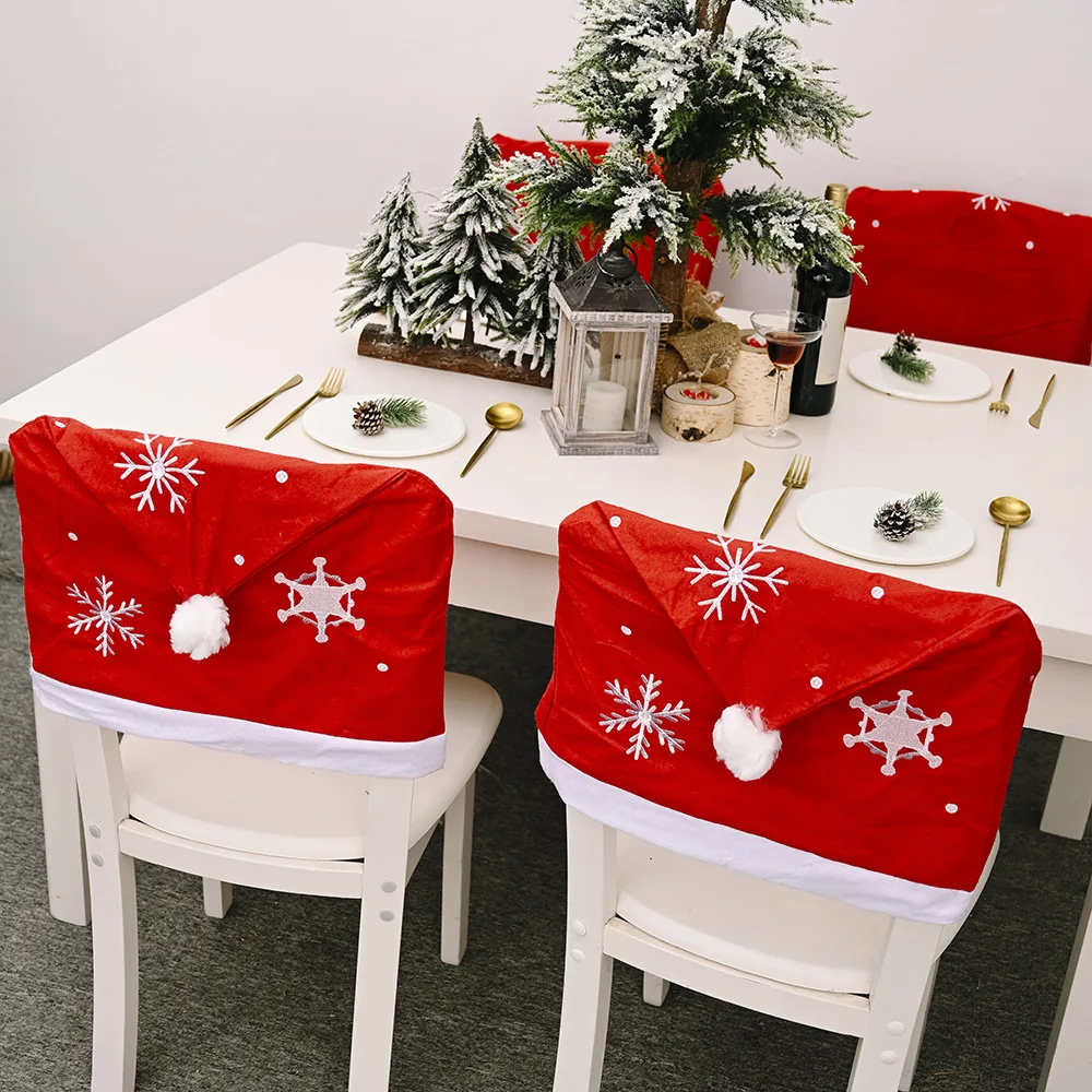 

New Christmas Decorations Red Snowflake Chair Cover Stool Cover Holiday Party Home Living Room Dining Table Scene Layout Cheap