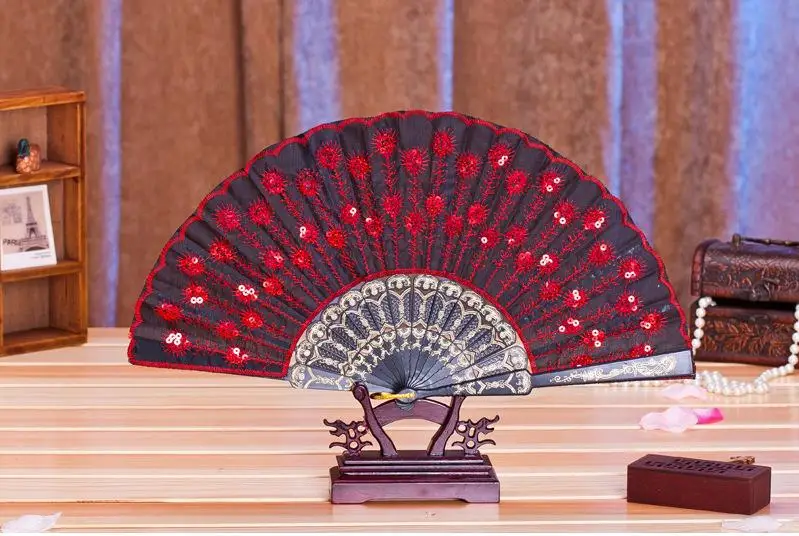 

(100 Pieces/lot) New Fashionable Sequins Peacock Fan Handmade Dance Hand Fans Dancing Supplies Many Colors Available