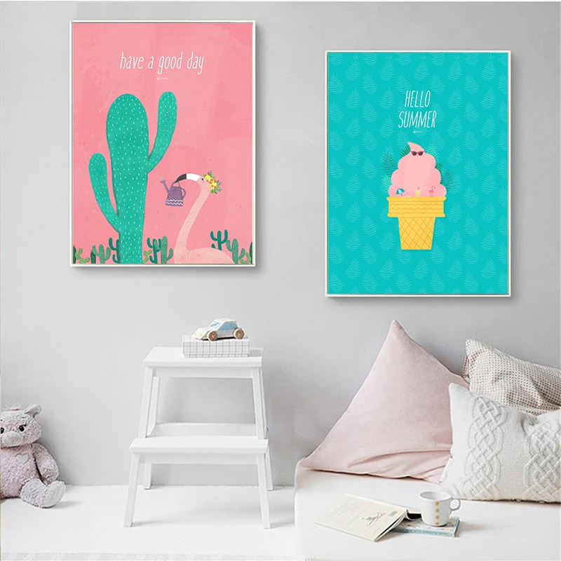 Мультфильм кактус и кокосовая пальма холст Художественная живопись