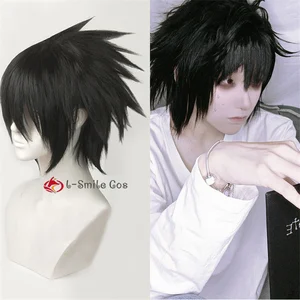 High Quality Anime Death Note L Cos Wig Mens L.Lawliet Heat Resistant Hair Pelucas Cosplay Costume H