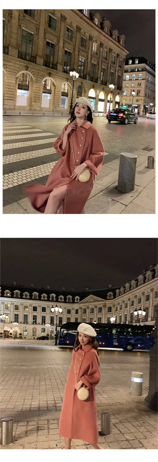 New High Grade Double-Sided Woolen Coat In Long Wool Coat Doll Collar Fashion A-Line Loose Woolen Coat Women Winter Warm
