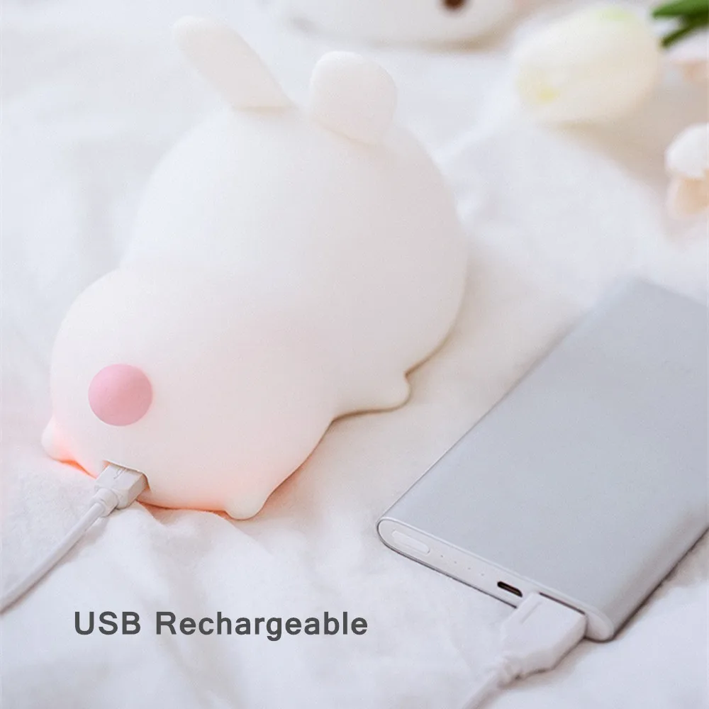 Touch Sensor RGB LED Rabbit Night Light Remote Control 16 Colors USB Rechargeable Silicone Bunny Lamp for Children Baby Toy Gift | Освещение