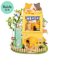 robotime rolife 178 pcs diy cat house 3d wooden miniature dollhouse with cat house building kit toys for children birthday gifts