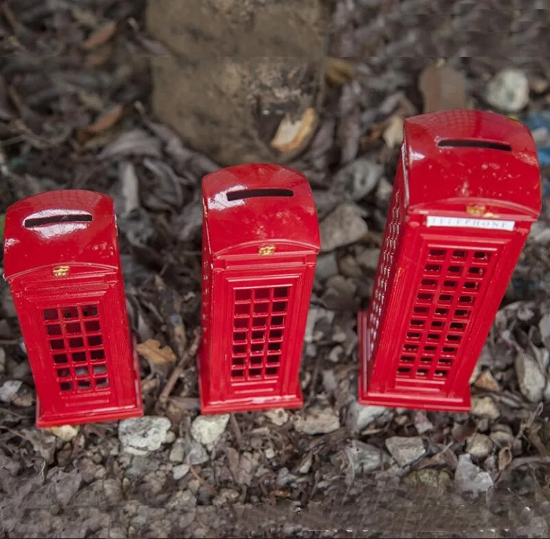 

Free Shipping 2pcs/lot The most popular red phone booth in London shaped Piggy bank