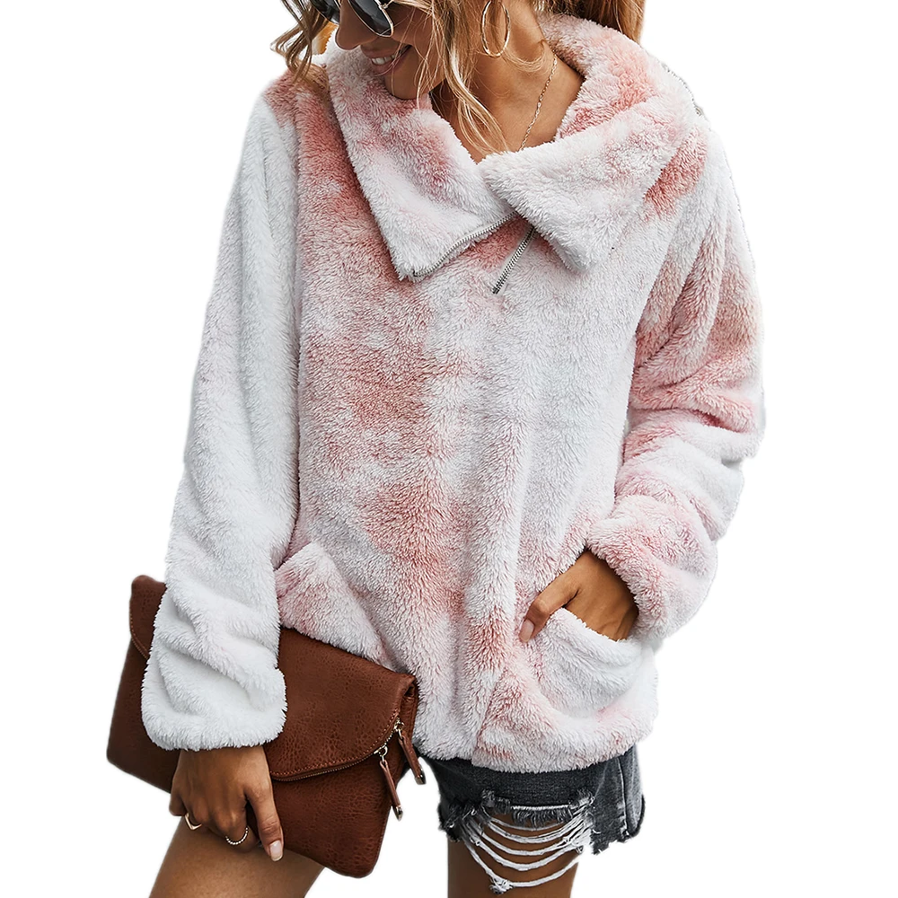 

Winter Sweatshirt Women Top 2020 Tie dye Top Pocket Long Sleeve Top Female Pullovers Women Clothing Loose Sweatshirt