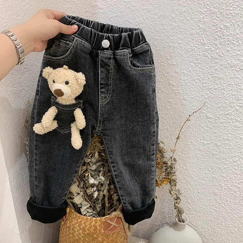 

Children's wear boys and girls pants autumn and winter Bear Doll Plush children's jeans