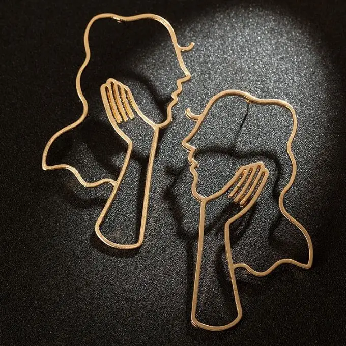 ey898 European geometric exaggerated Vintage girl silhouette earrings simple abstract human face Female jewelry | Украшения и