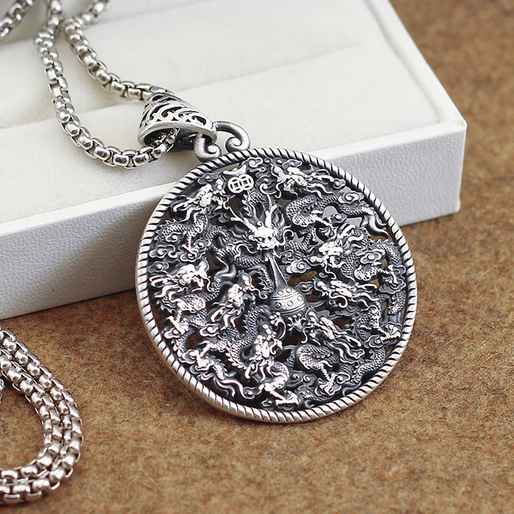 Новые винтажные дракон кулон ожерелье 100% 925 стерлингового серебра человек мода