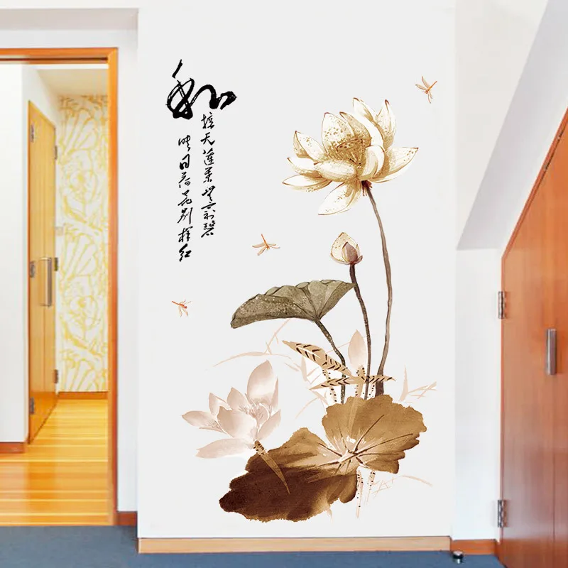 

Vintage Lotus Wall Stickers 3D Effect Wall Decals Living Room Home Decor Flowers Bedroom Art Design PVC