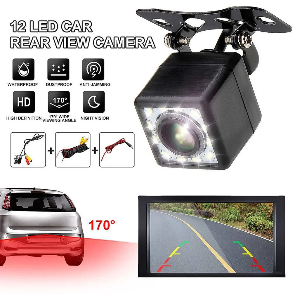 

Car Rear View Camera Universal 12 LED Night Vision Backup Parking Reverse Camera Waterproof 170 Wide Angle Color Image