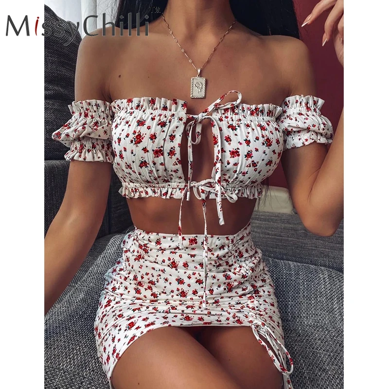 MissyChilli белого цвета с цветочным принтом комплект из двух предметов костюм