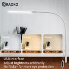 Настольная офисная лампа с длинной ножкой и зажимом, светодиодный светильник с защитой глаз и дистанционным управлением для спальни, 3 уровня яркости и цвета