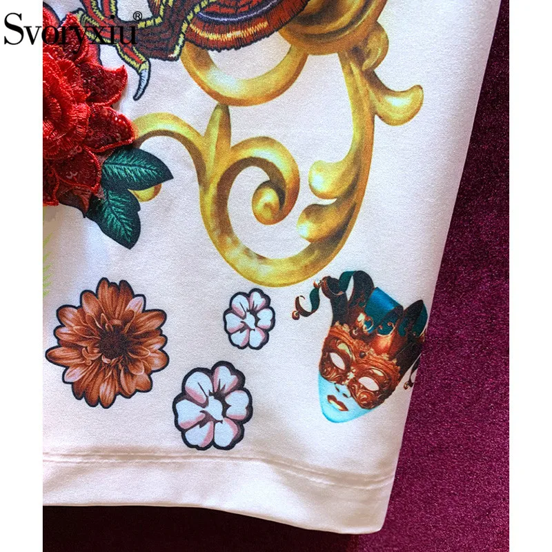 Svoryxiu luxury Runway Summer Dress Women's Vintage Baroque Print Diamond Applique Casual Party Loose Short Sleeve Dresses | Женская