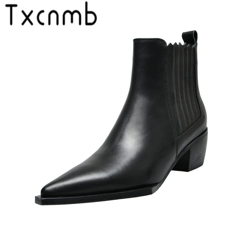 Женские ботинки TXCNMB из натуральной кожи броги ботильоны модные челси на среднем