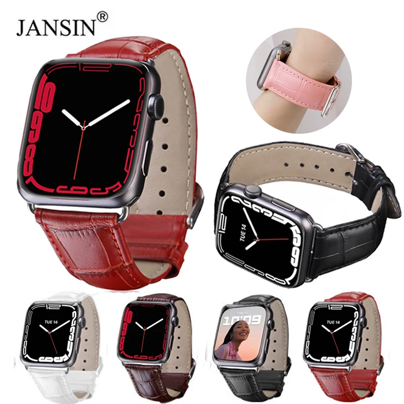 

Leather Watchband For Apple watch series 7 45mm 41mm Crocodile Pattern Bracelet Strap For Apple Watch band 44mm 40mm 38mm 42mm