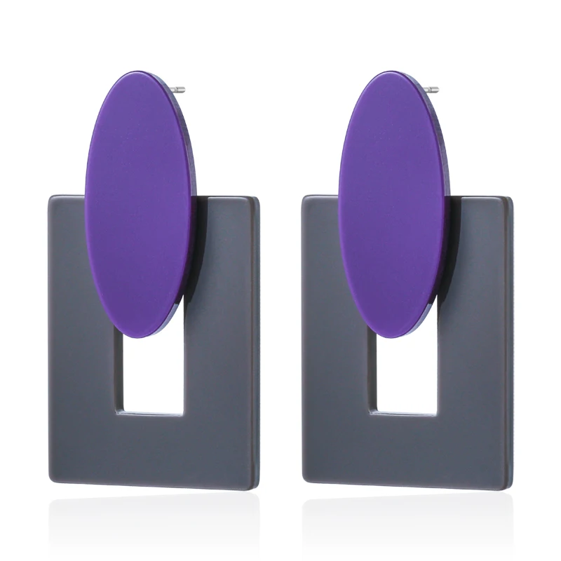 Gray Purple Новые большие акриловые серьги для женщин, массивные Модные Простые Геометрические Квадратные висячие серьги, ювелирные изделия для вечеринки, выпускного бала, Brincos - Окраска металла: Gray Purple