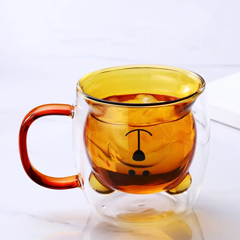 

Bear Shape Double Wall Thermal Insulated Drinking Glasses Coffee Mugs for Latte Cappuccino Espresso Bear Glass Cups With Handle