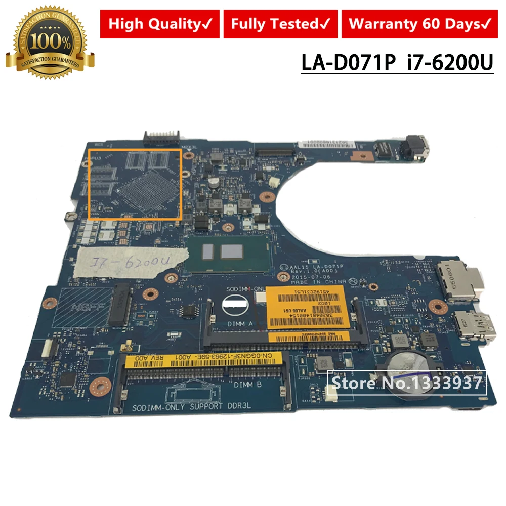 Материнская плата CN-0GGN3F 0GGN3F GGN3F для Dell Inspiron 15 5559 ноутбук материнская плата AAL15 AAL55 LA-D071P i7-6200U