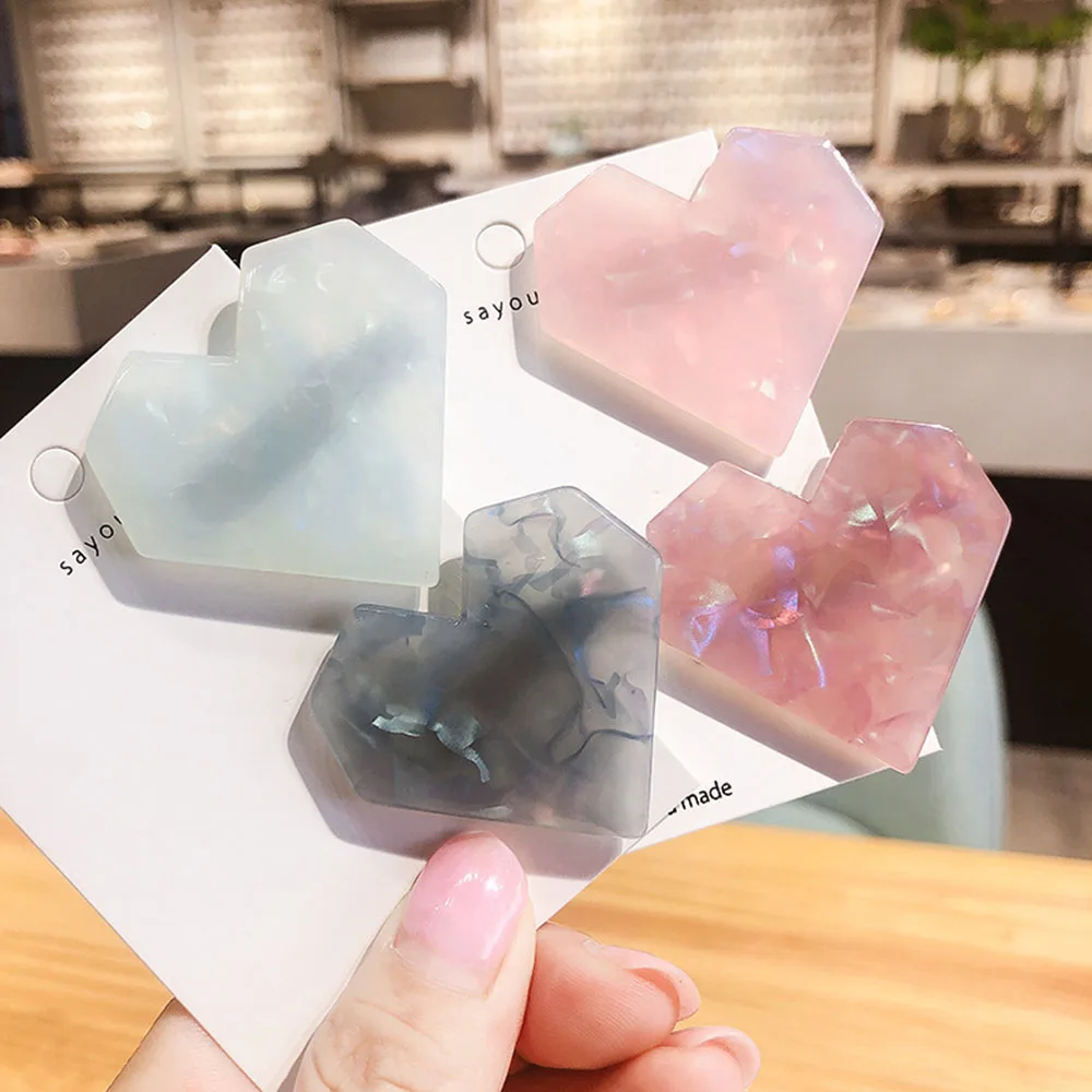 Модные резиновые заколки для волос в форме сердца женщин шпильки блестящие с